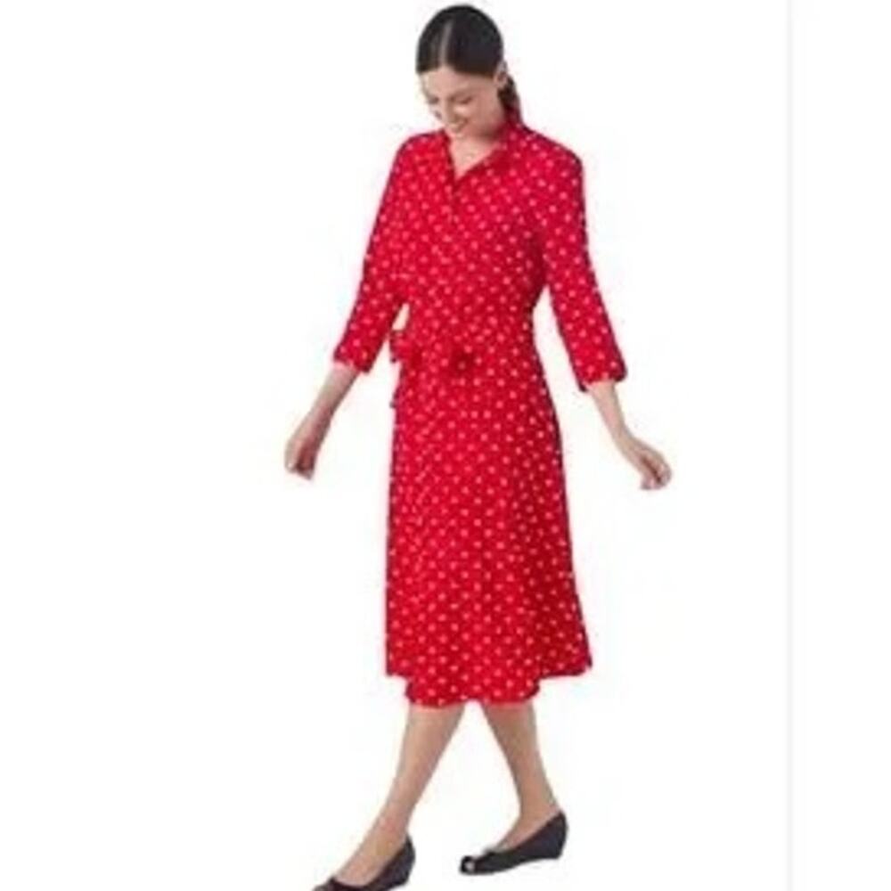 Appleseed's Women's Polka Dot Button Down Red White Midi Dress Plus Size 18